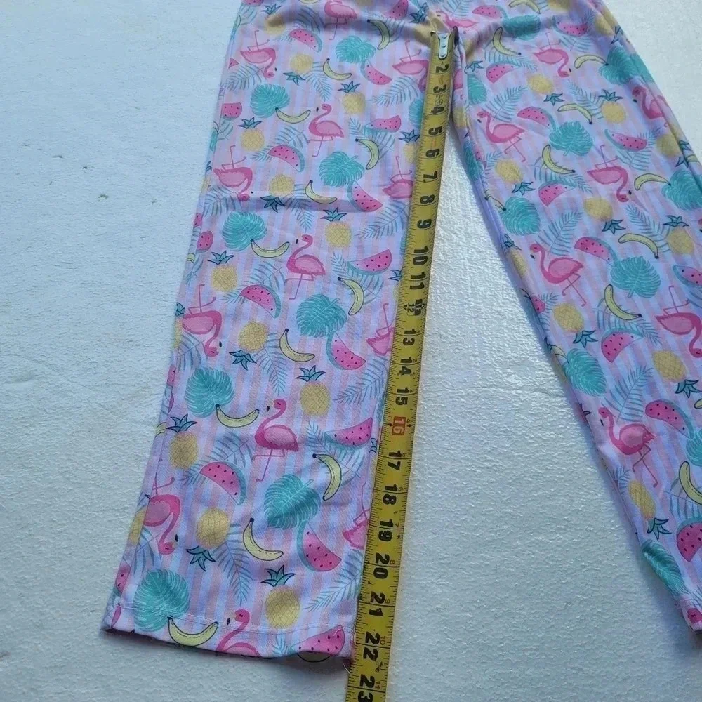 Sleep On It Pajama Pants S (7/8) Multicolor Tropical Pink Girl's Elastic Waist
